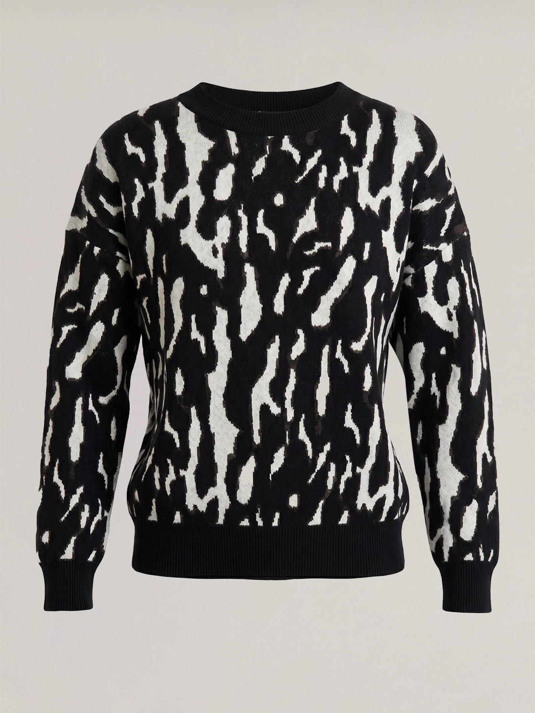 Black Printed O-Neck Pullover