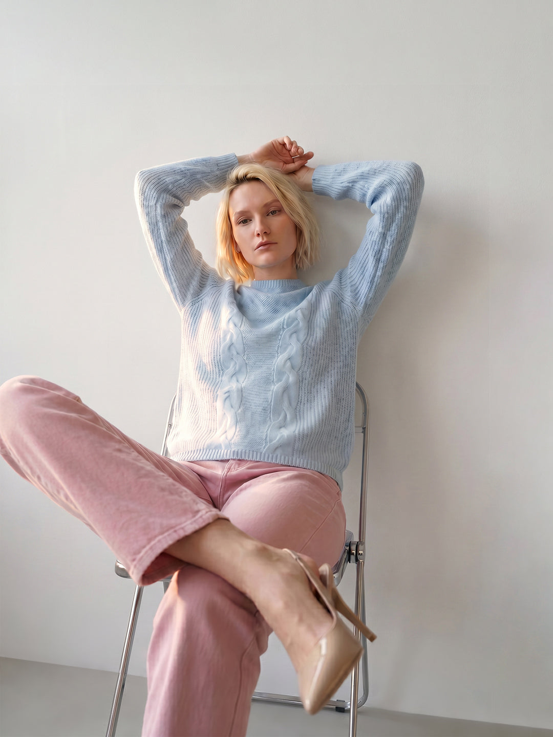 Light Blue Funnel Neck Pullover