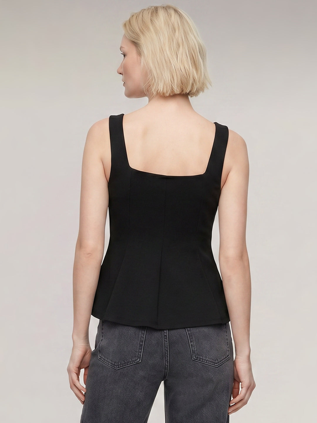 Black Flared Square Neck Top