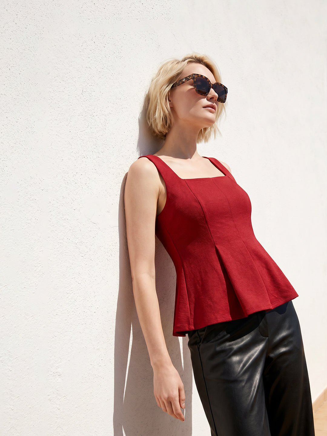 Red Flared Square Neck Top