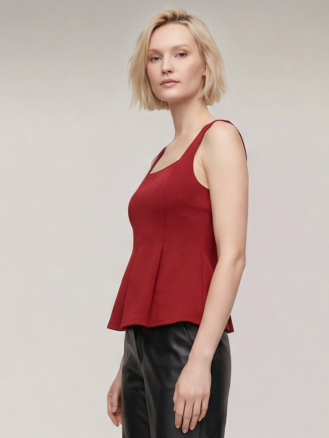 Red Flared Square Neck Top
