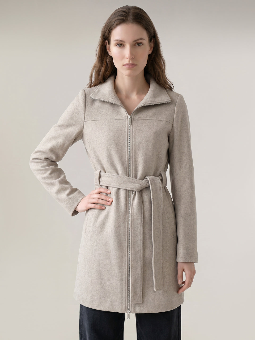 Grey Belted Long Coat
