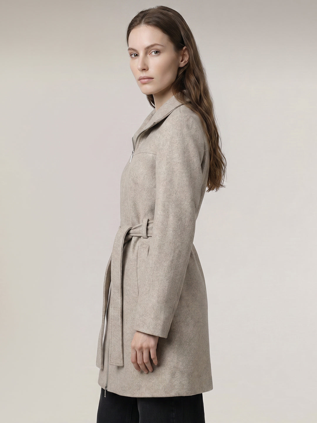 Grey Belted Long Coat