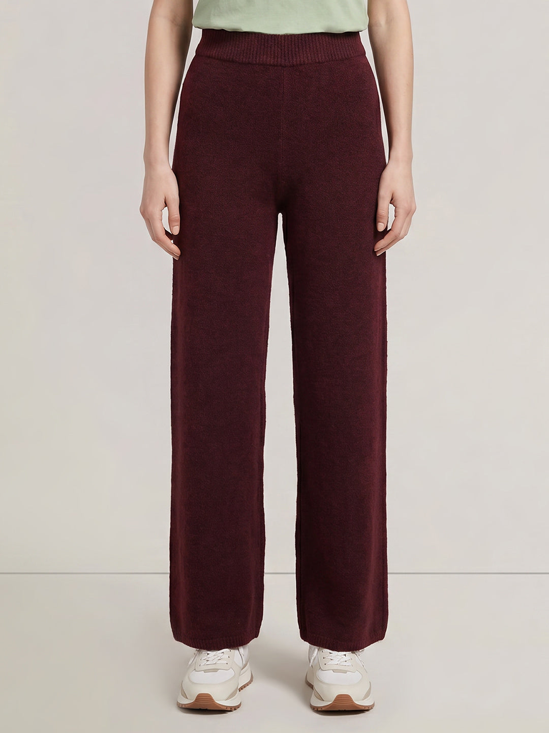 Maroon Ribbed Loose Fit Pants