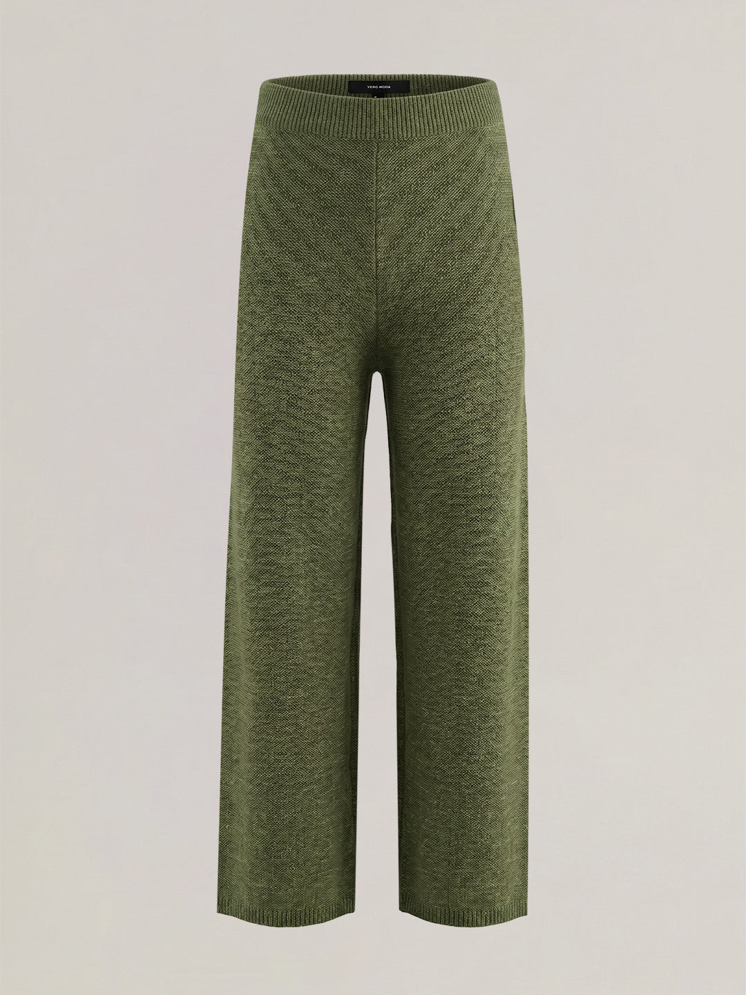 Green Ribbed Loose Fit Pants
