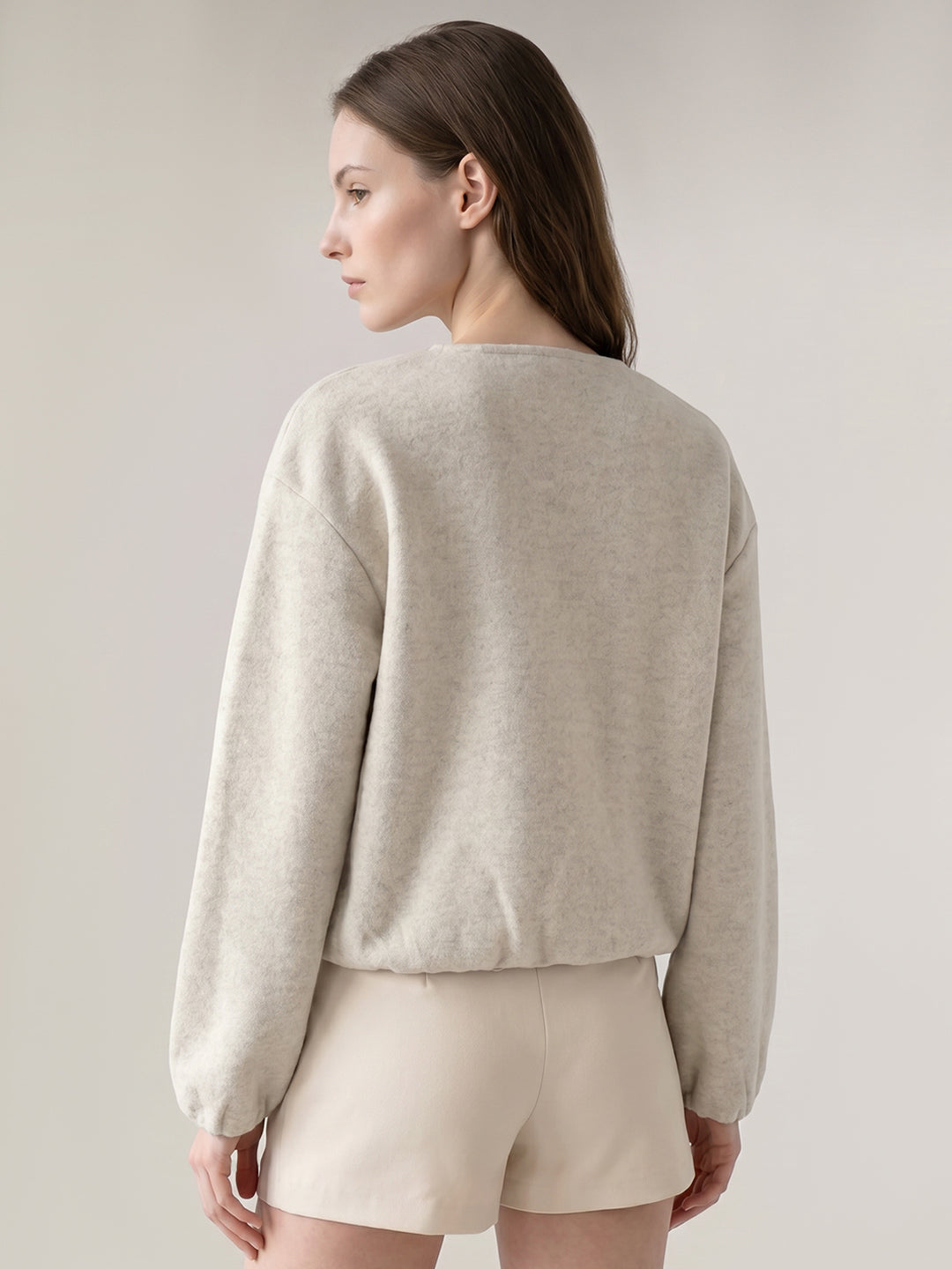 Cream Zip Front Bomber Jacket