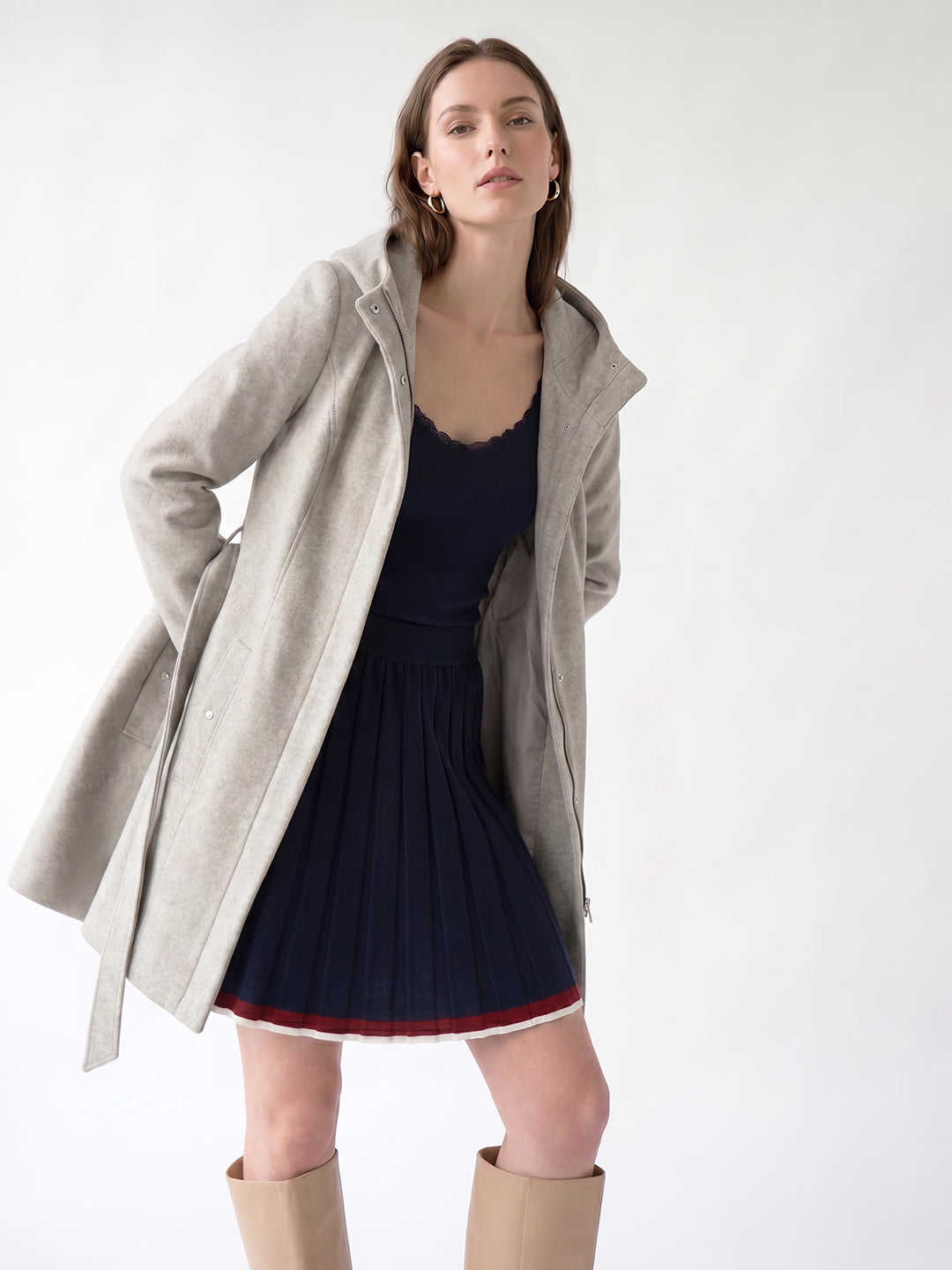 Grey Hooded Long Coat