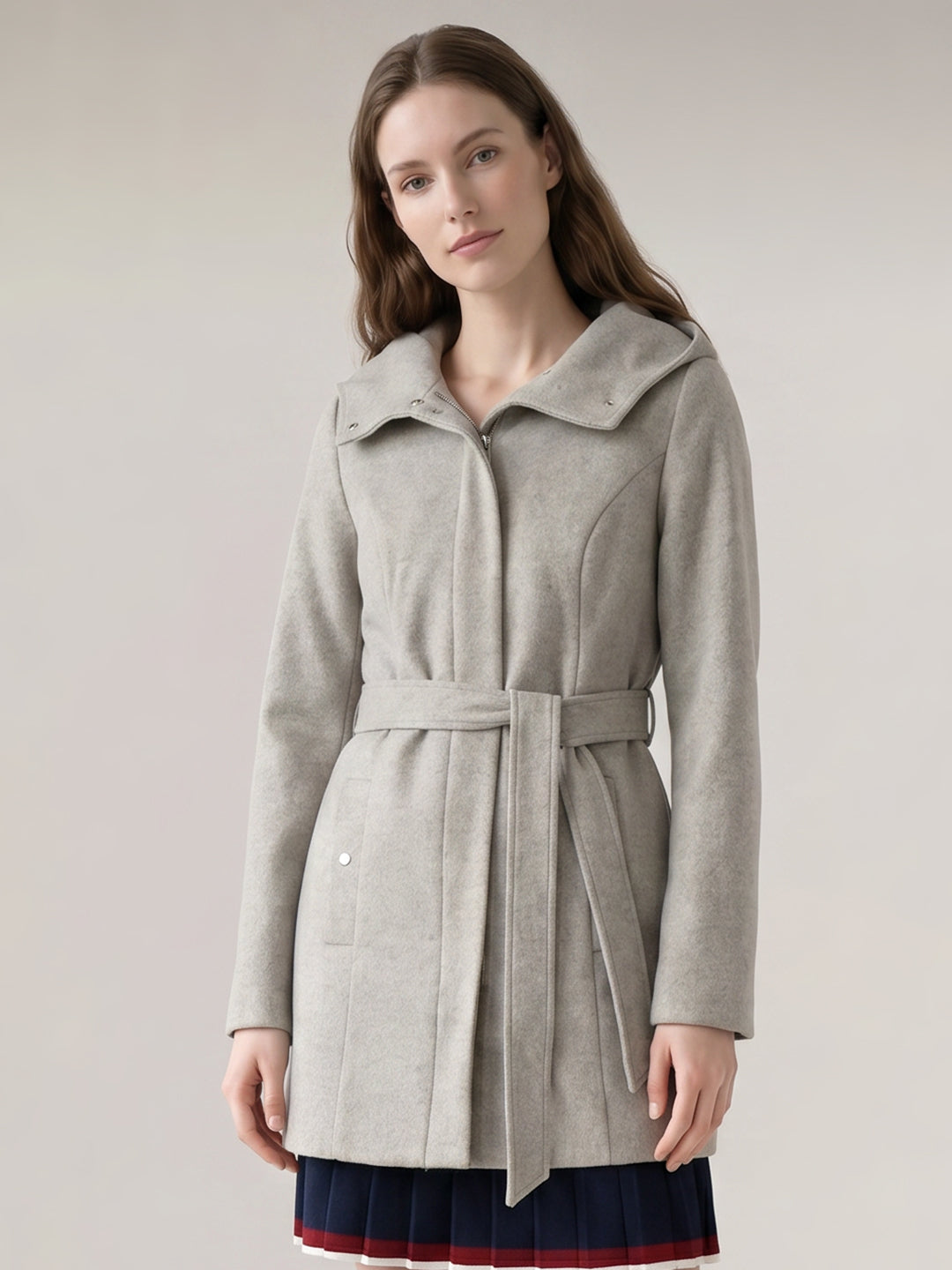 Grey Hooded Long Coat
