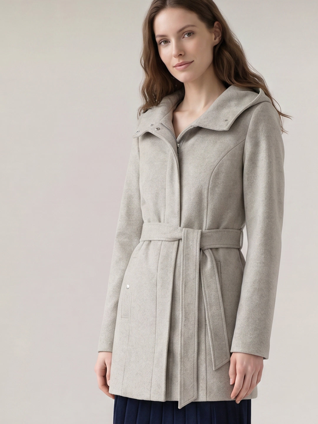 Grey Hooded Long Coat