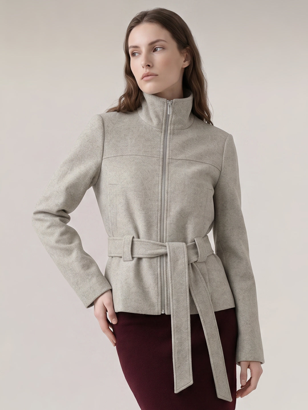 Grey High Neck Short Jacket