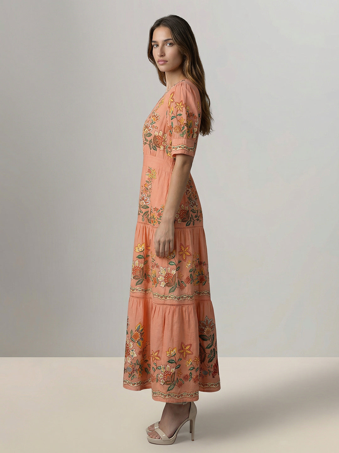 Coral Floral Midi Dress