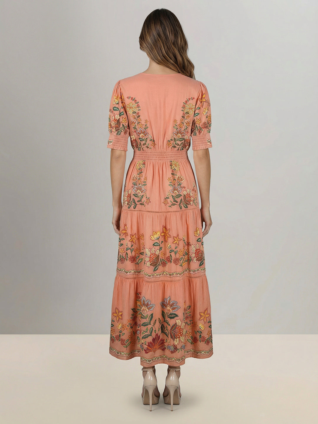 Coral Floral Midi Dress