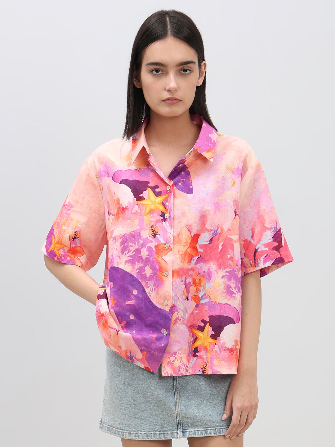 Pink Printed Relaxed Fit Shirt