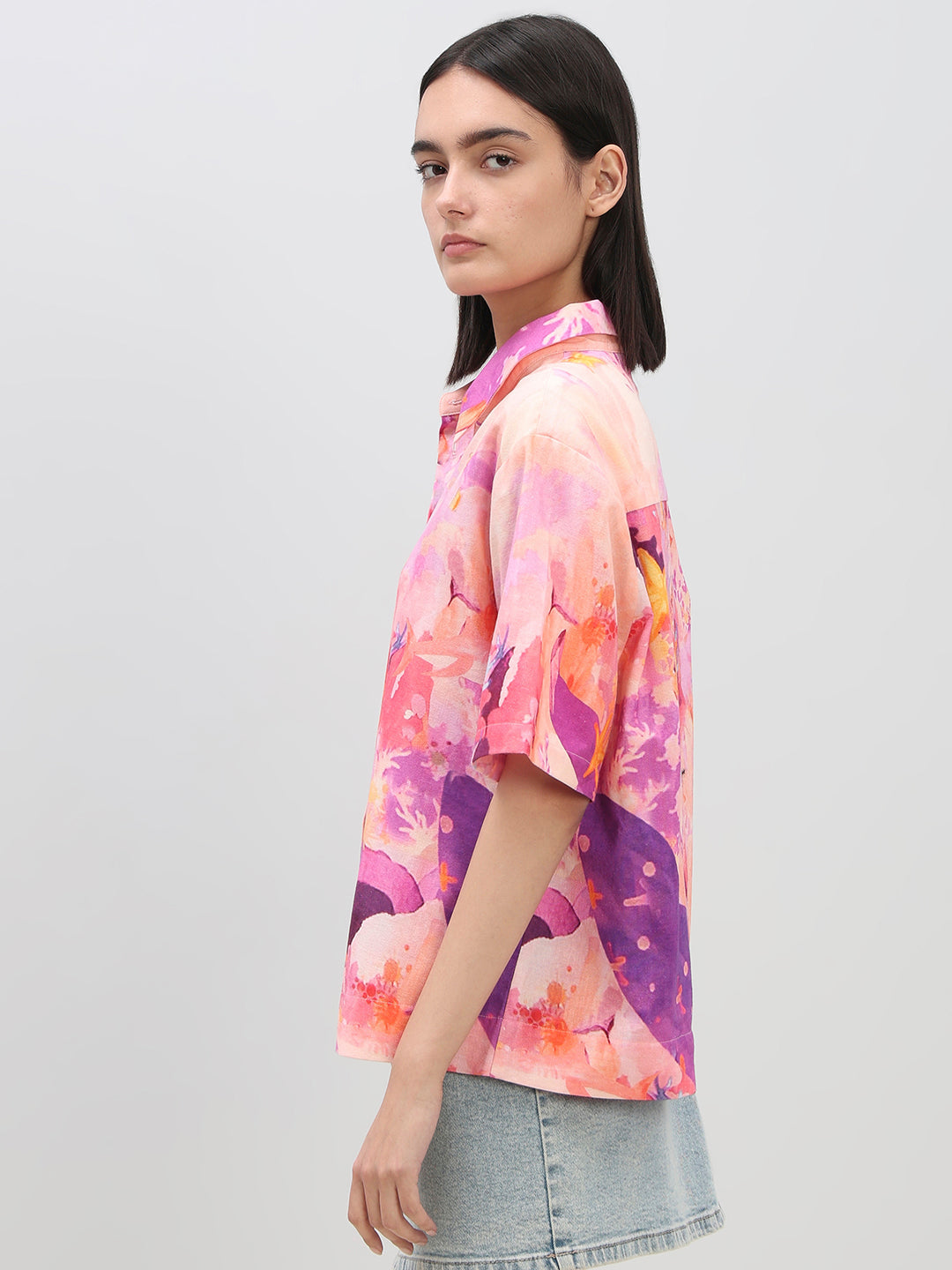 Pink Printed Relaxed Fit Shirt