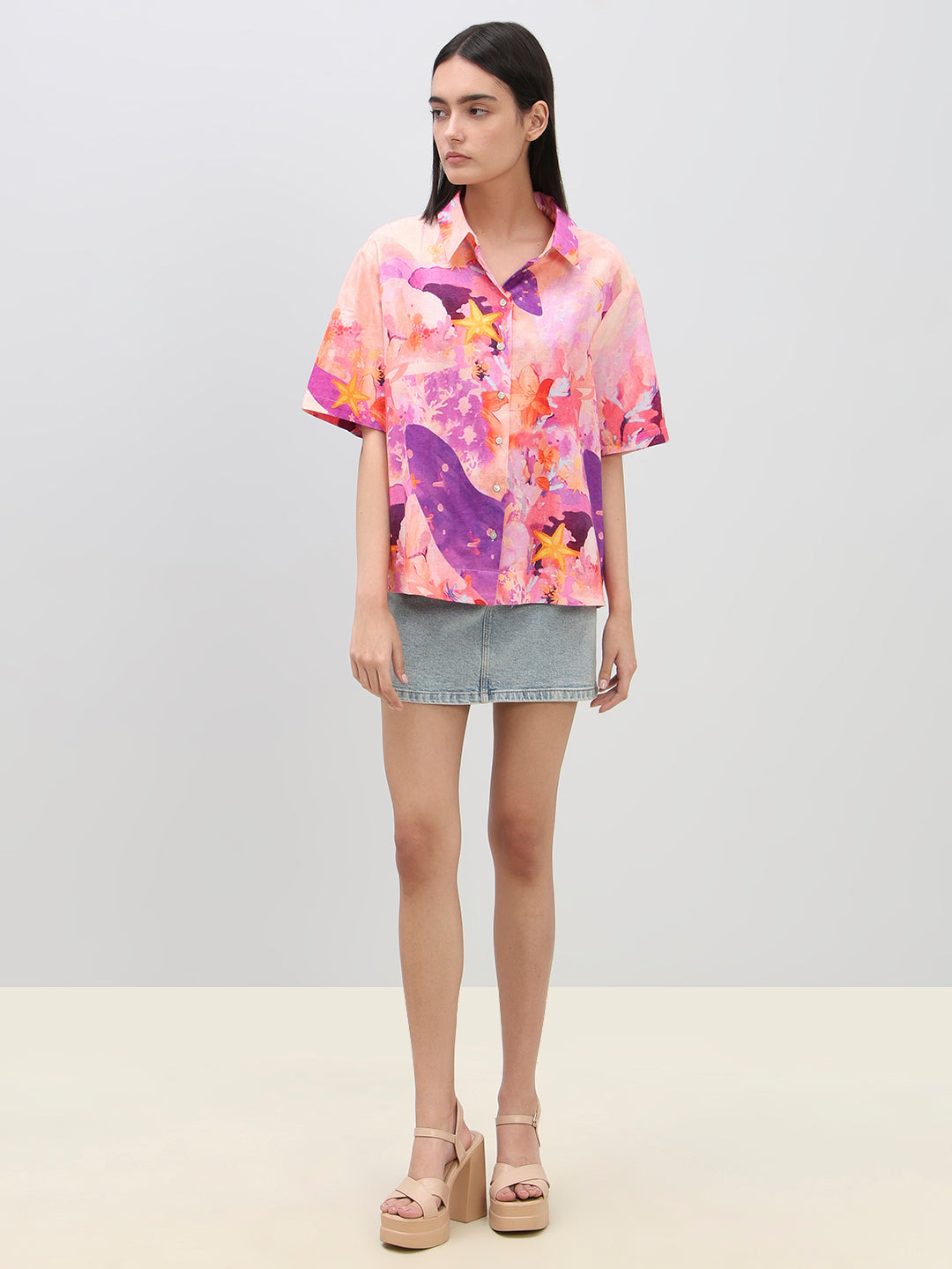 Pink Printed Relaxed Fit Shirt