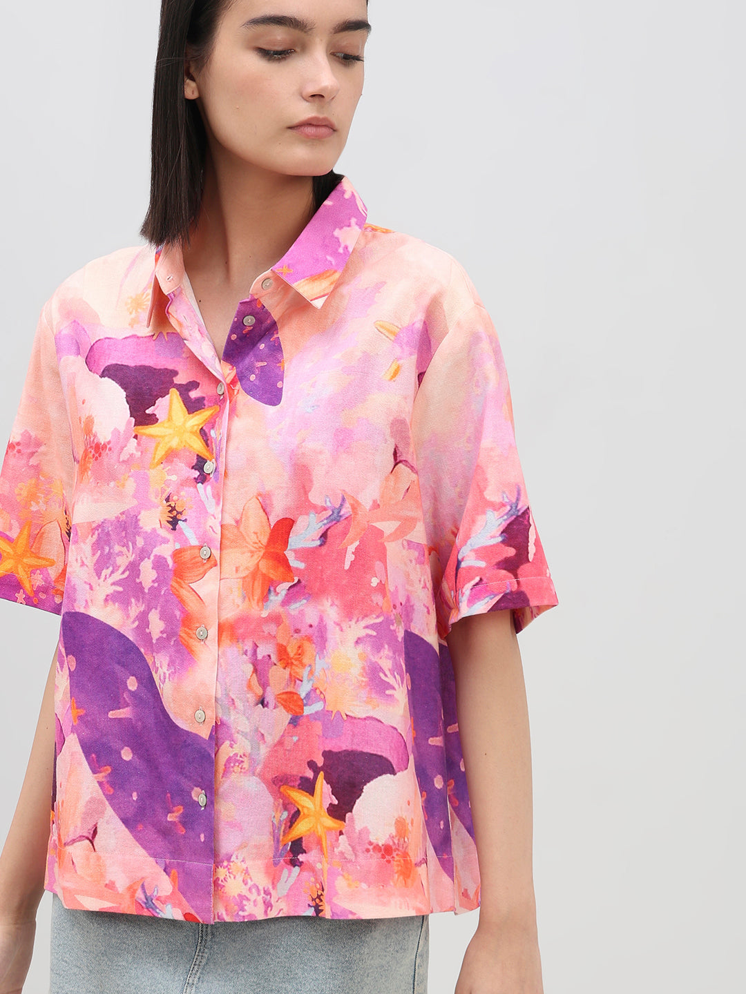 Pink Printed Relaxed Fit Shirt