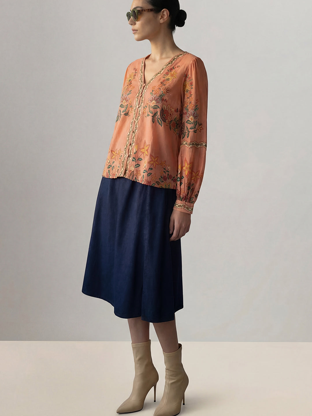 Orange Floral Printed Top