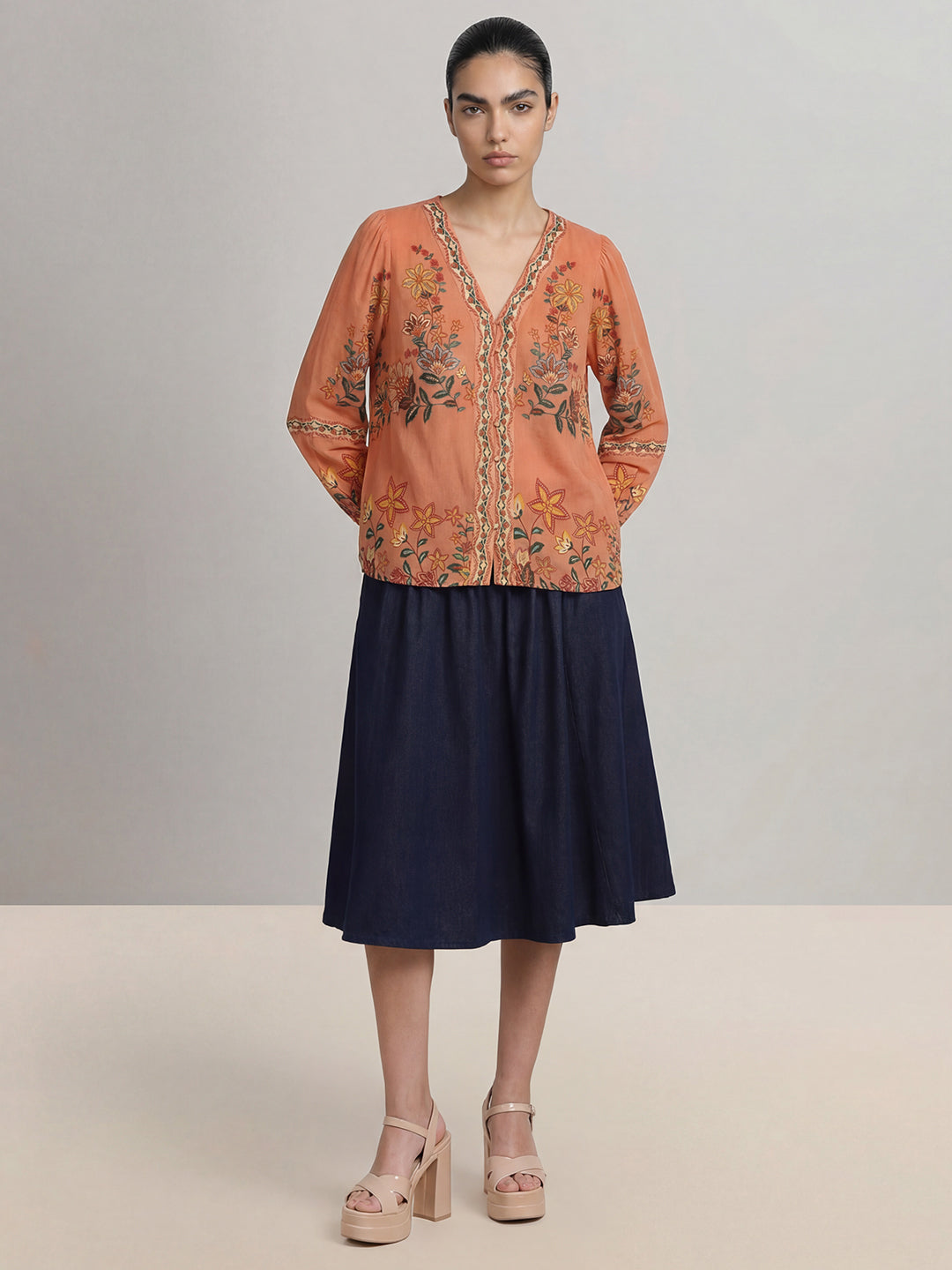 Orange Floral Printed Top