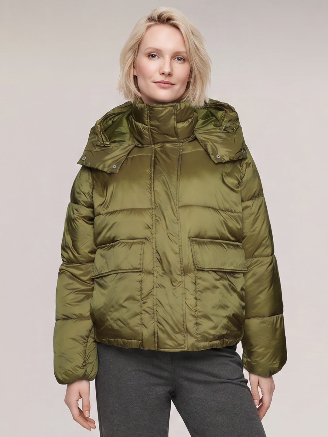 Short Hooded Puffer Jacket - Green
