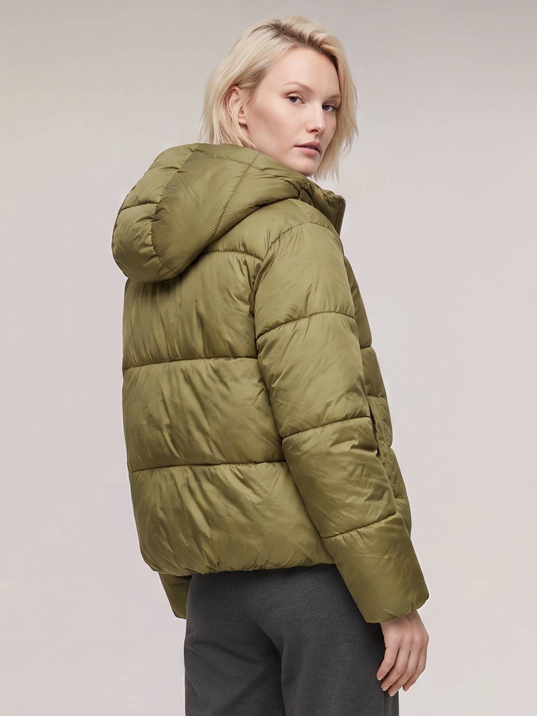 Short Hooded Puffer Jacket - Green