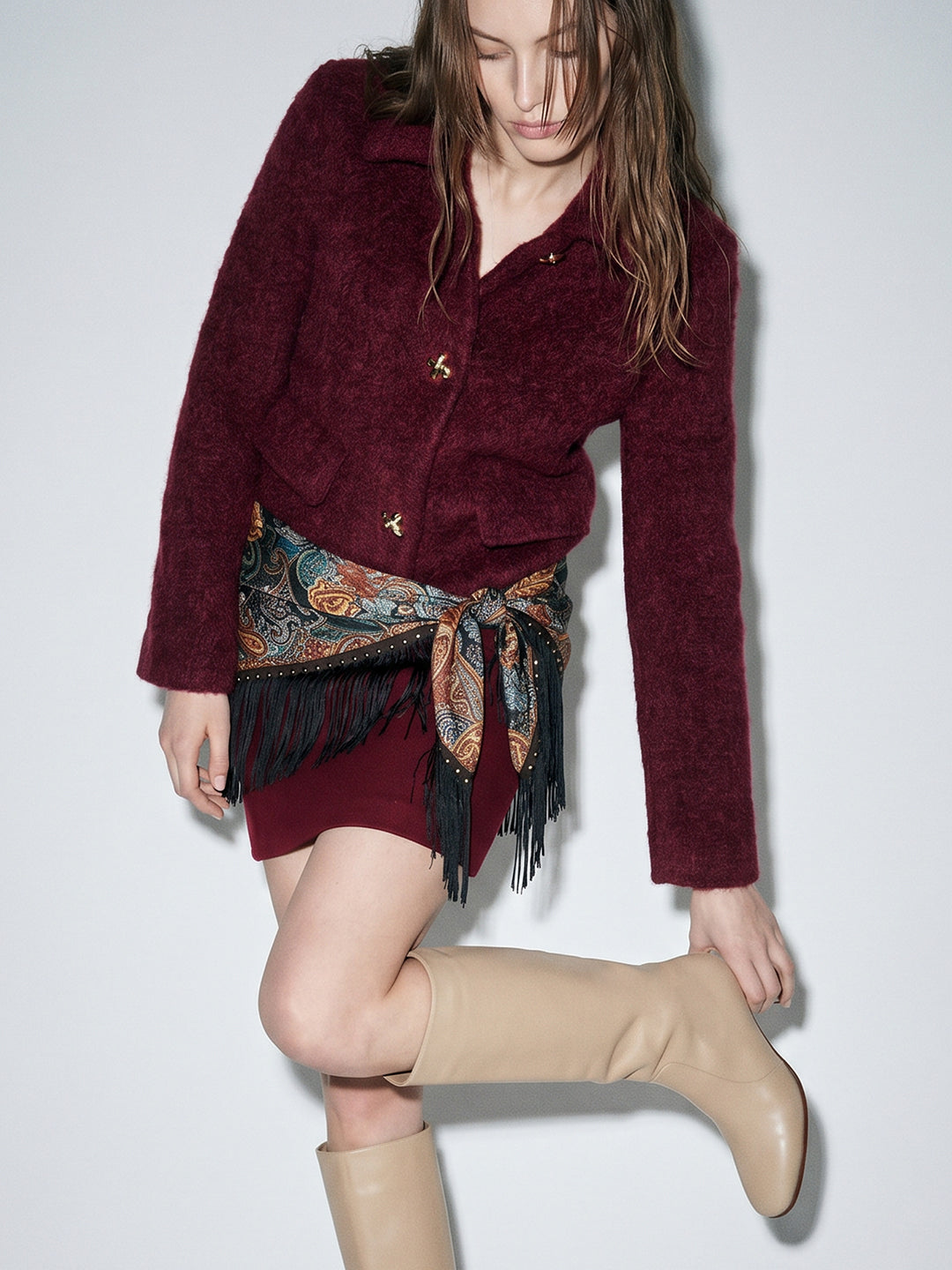 Burgundy Textured Short Jacket