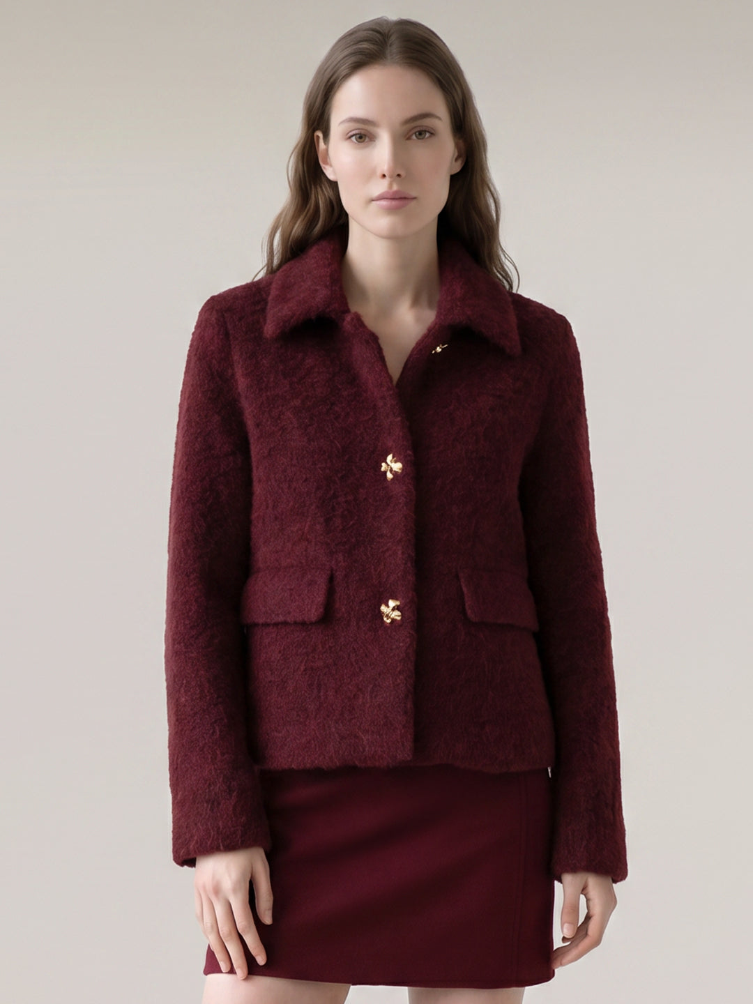 Burgundy Textured Short Jacket
