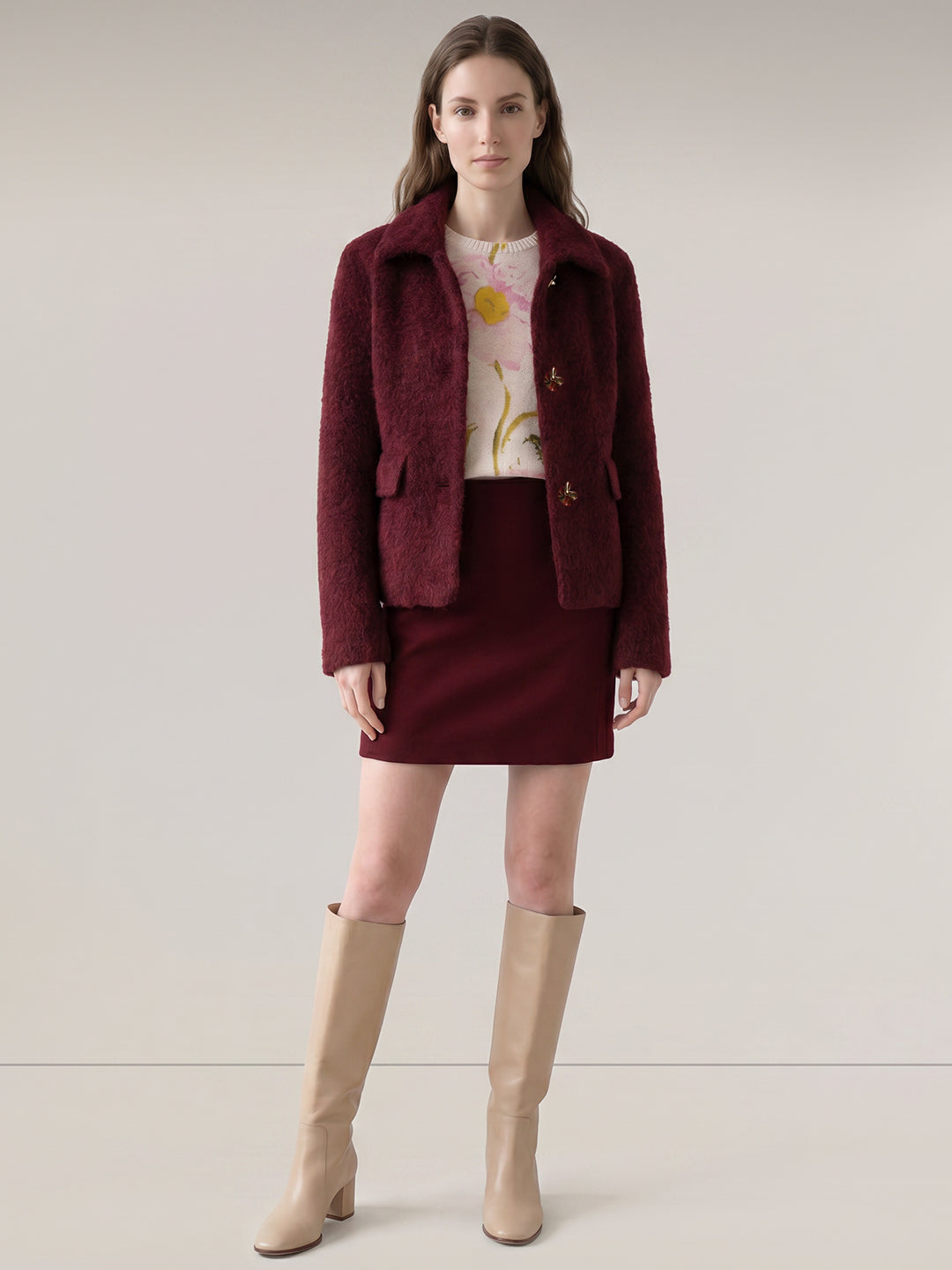 Burgundy Textured Short Jacket