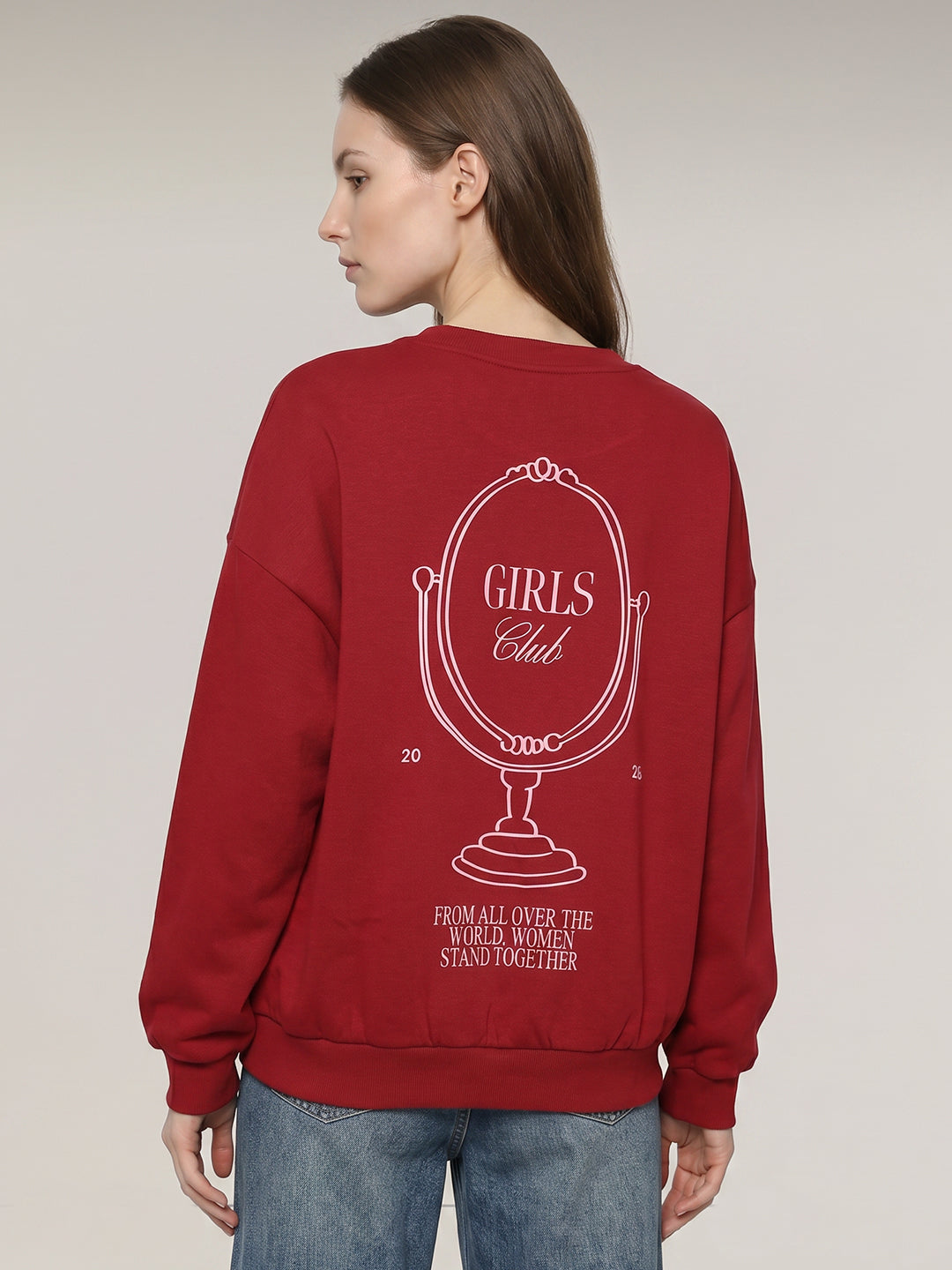 Red Printed Boxy Fit Sweatshirt