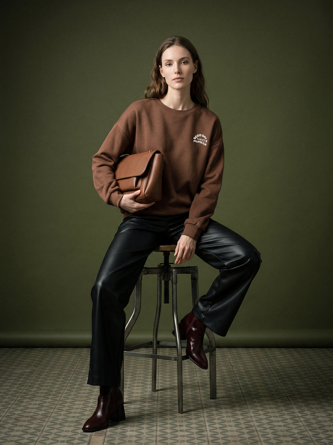 Brown Printed Boxy Fit Sweatshirt