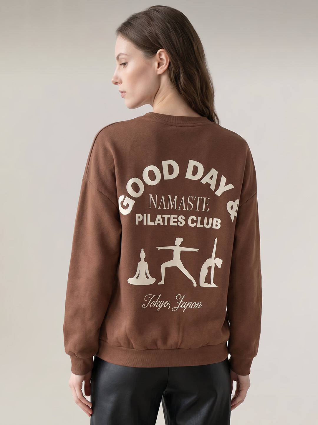 Brown Printed Boxy Fit Sweatshirt