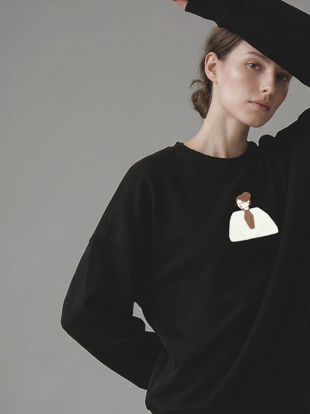 Black Printed Boxy Fit Sweatshirt