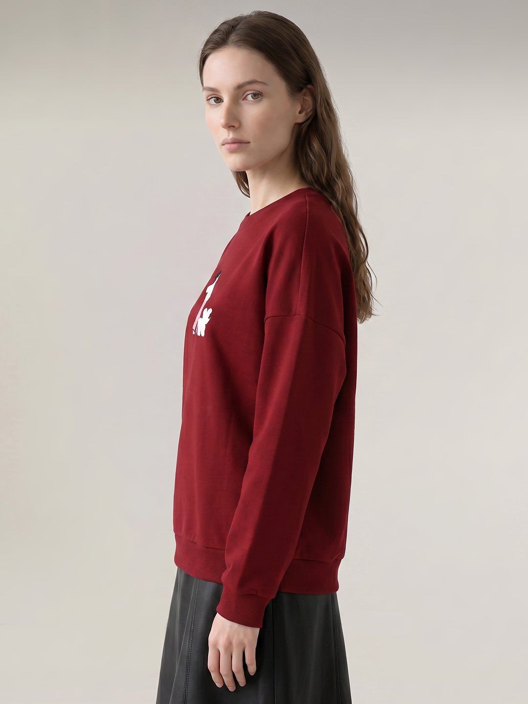 Dark Red Printed Boxy Fit Sweatshirt