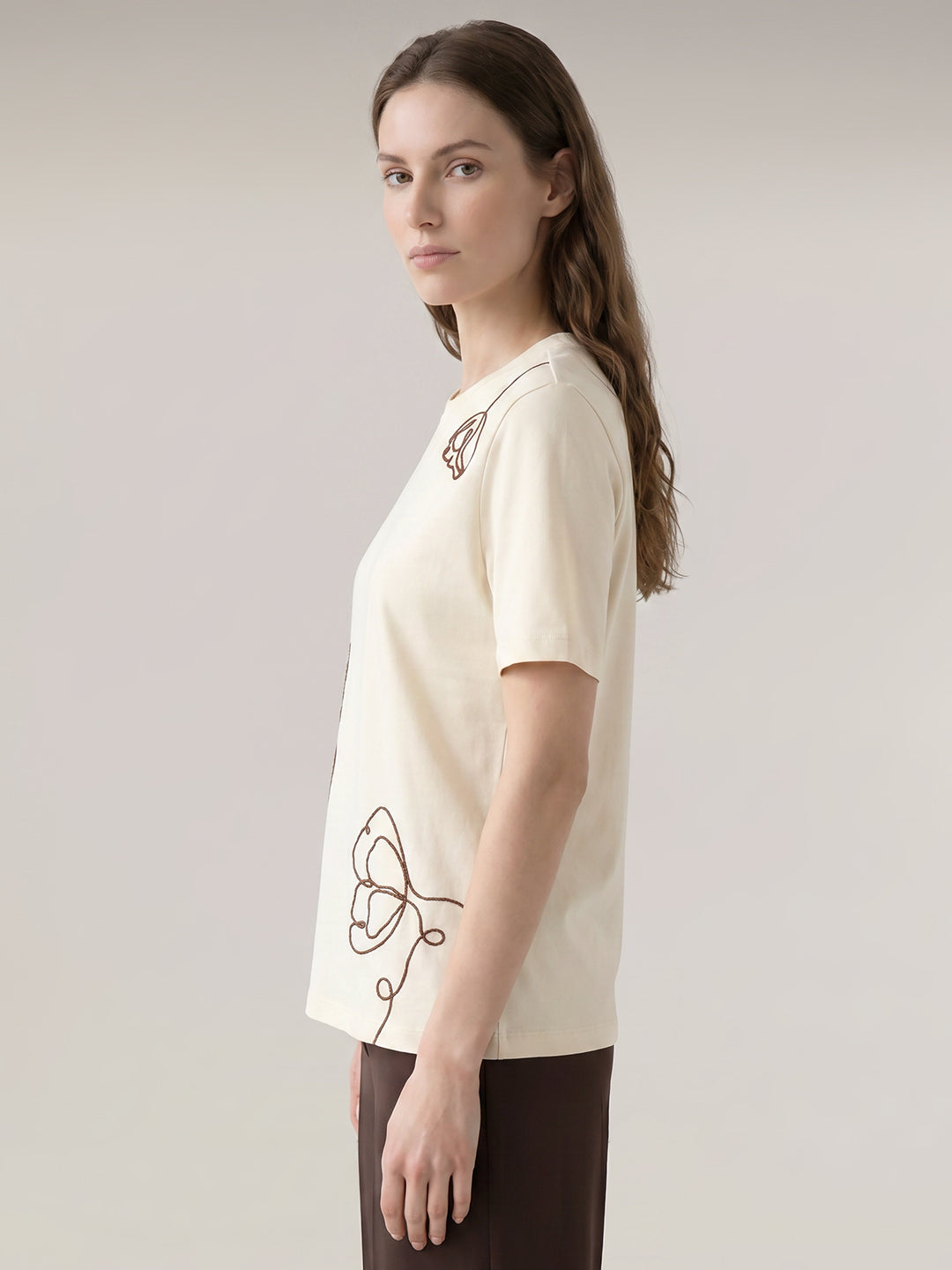 Beige Printed O-Neck T-shirt