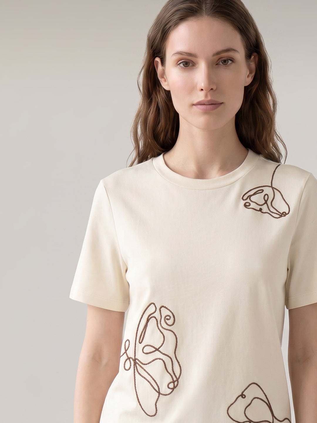 Beige Printed O-Neck T-shirt