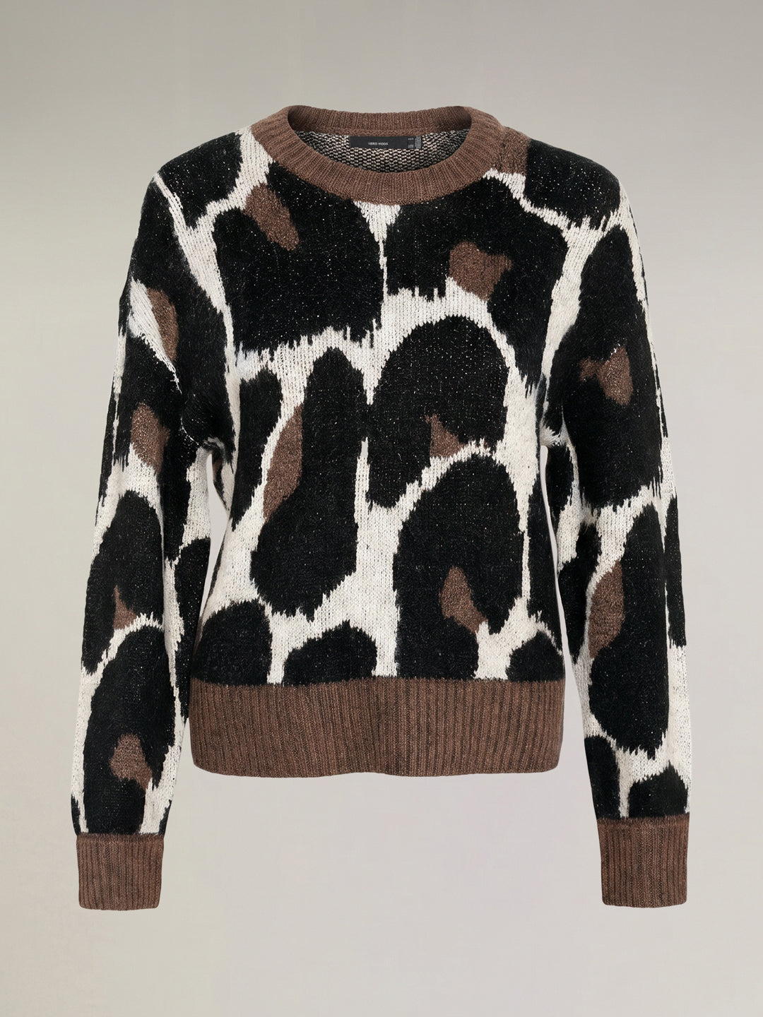 Brown Animal Print O-Neck Pullover