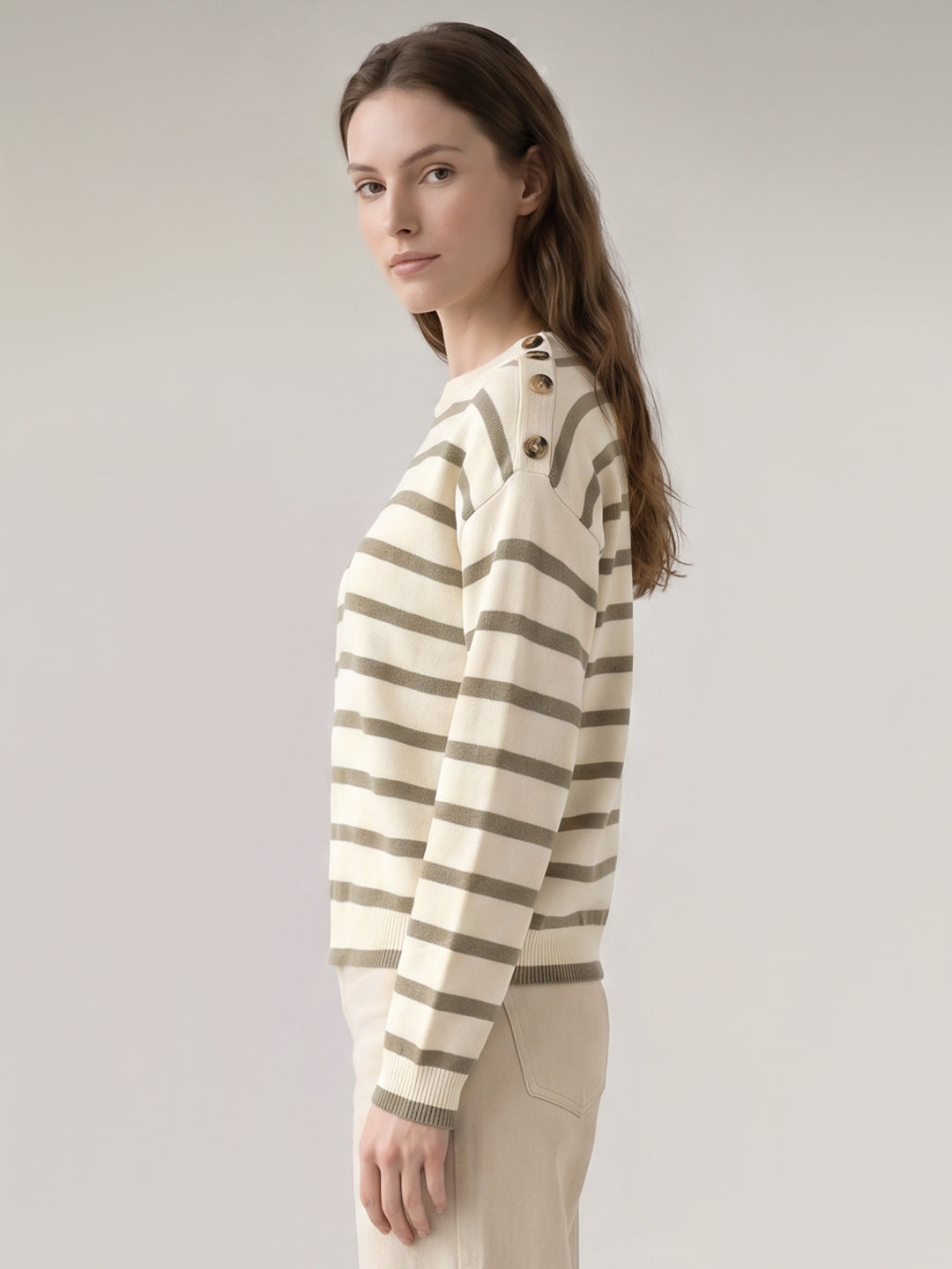 Striped Button Detail Pullover