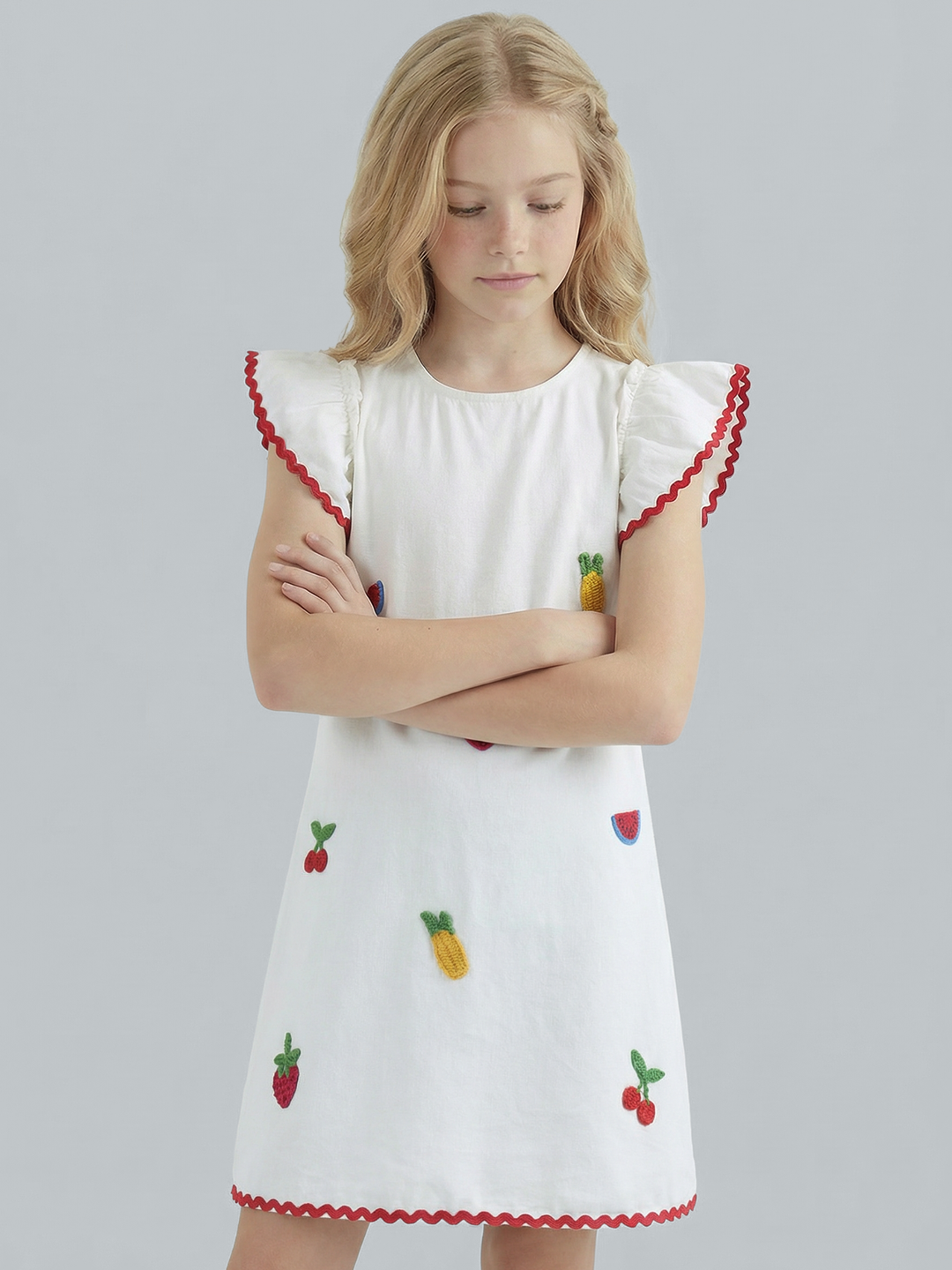 GIRLS Embroidered Flutter Sleeve Dress