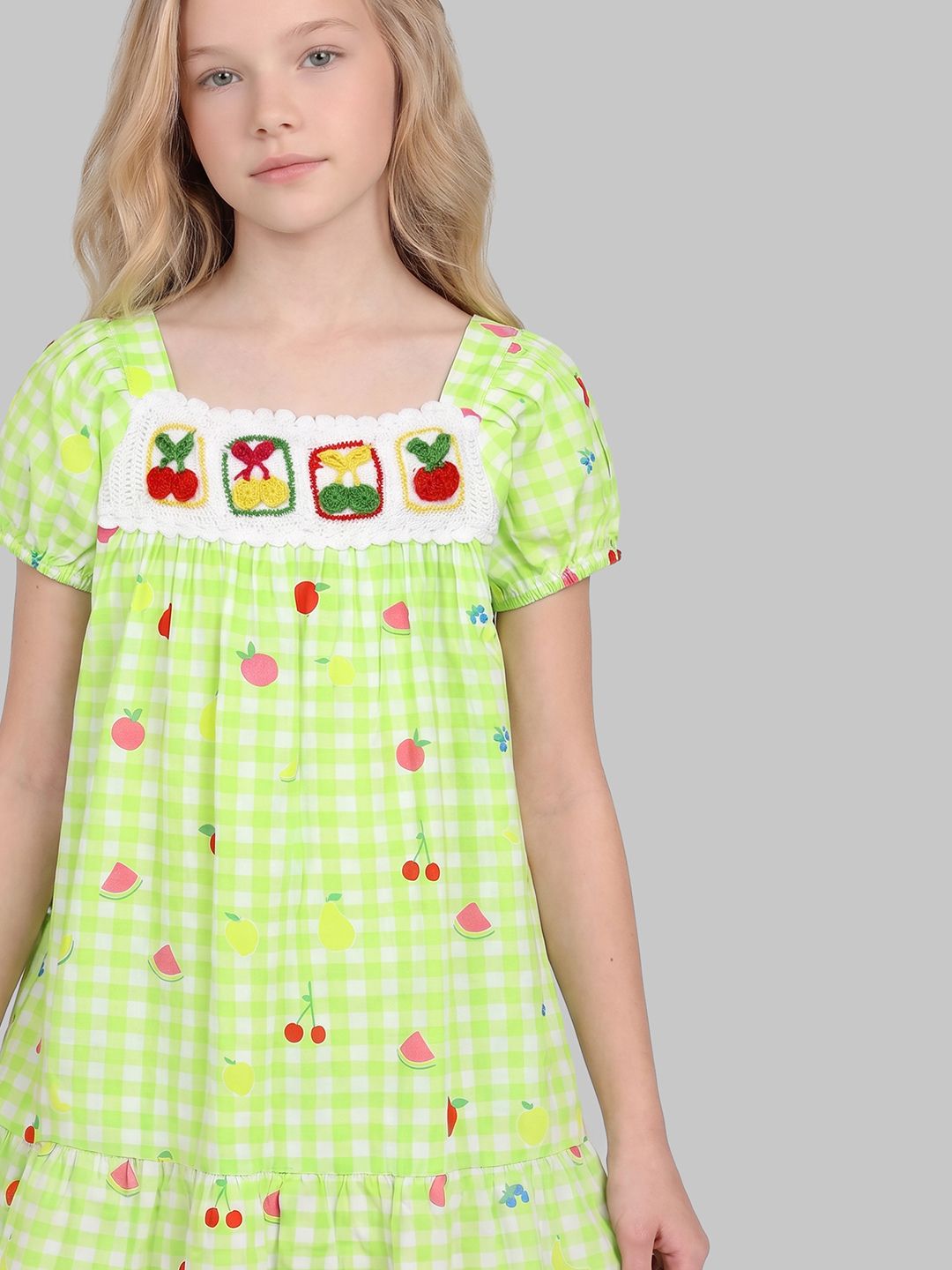 GIRLS Green Gingham Check Dress