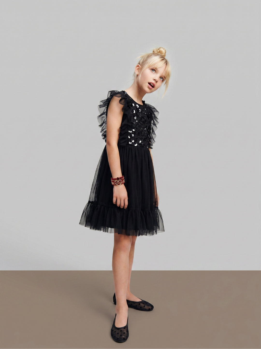 GIRLS Sequin Tulle Black Dress