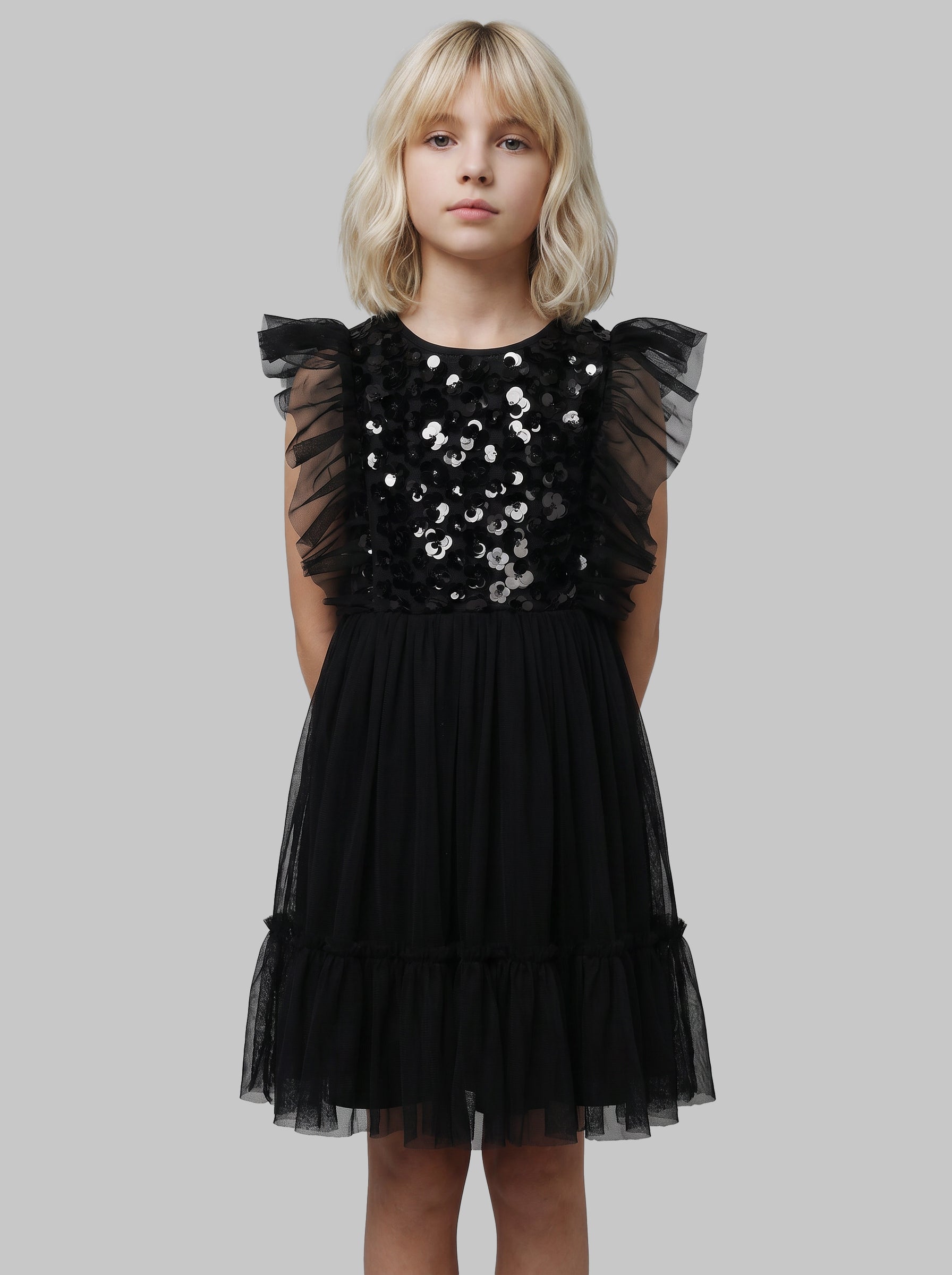 GIRLS Sequin Tulle Black Dress