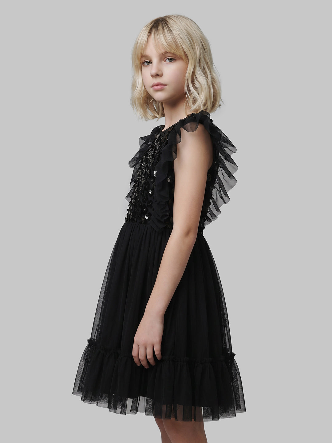 GIRLS Sequin Tulle Black Dress
