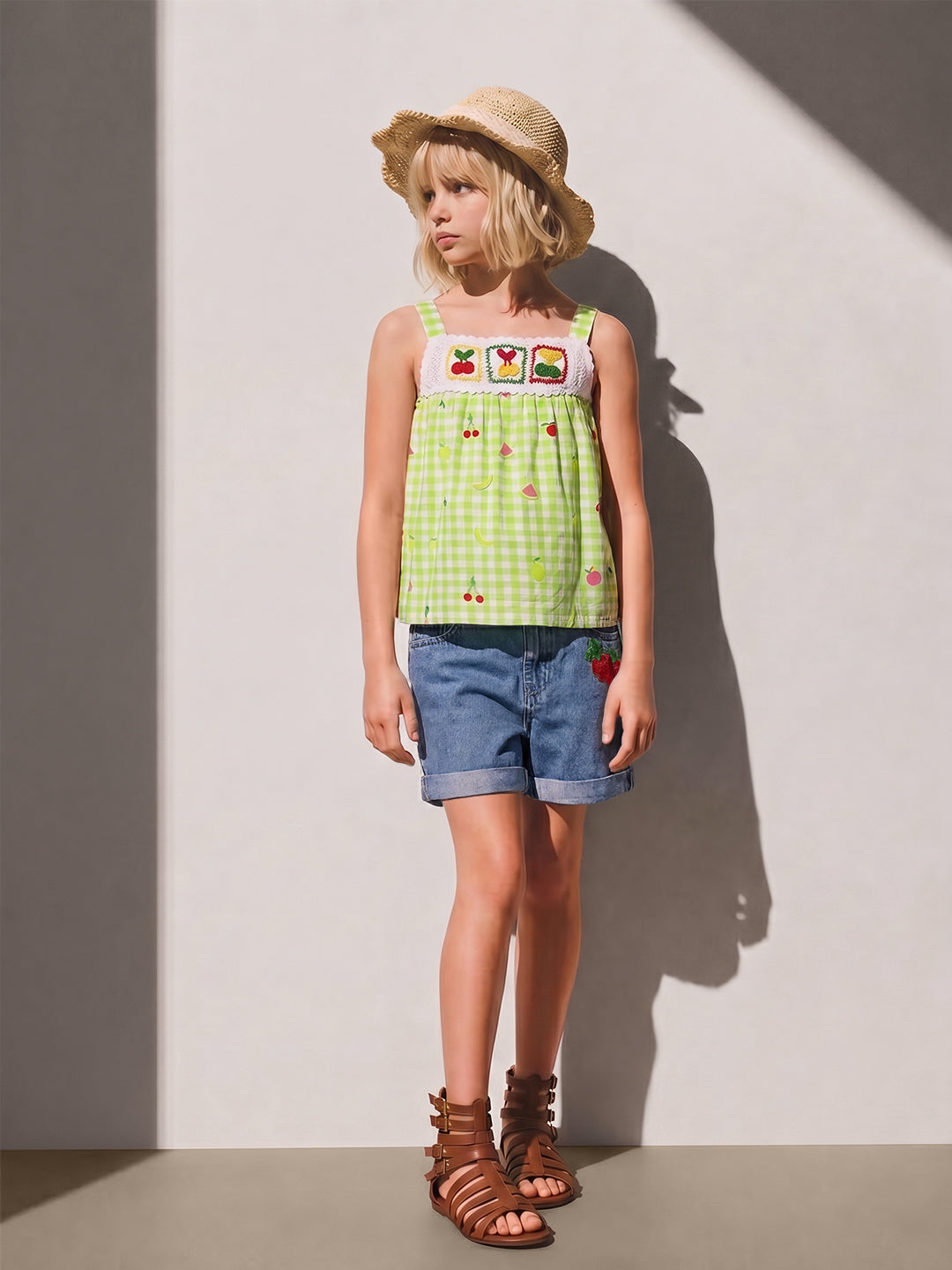 GIRLS Green Printed Cotton Top