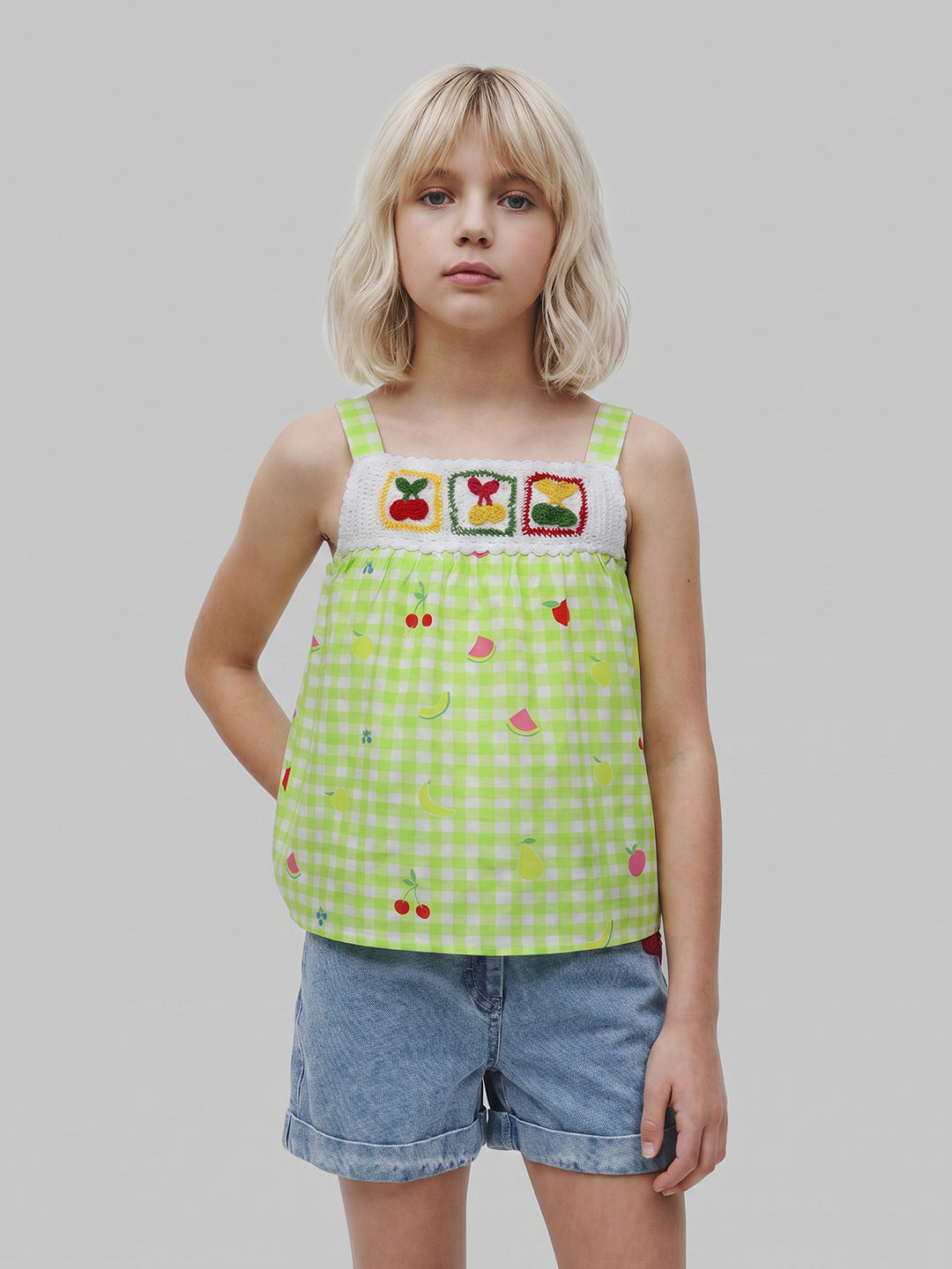 GIRLS Green Printed Cotton Top