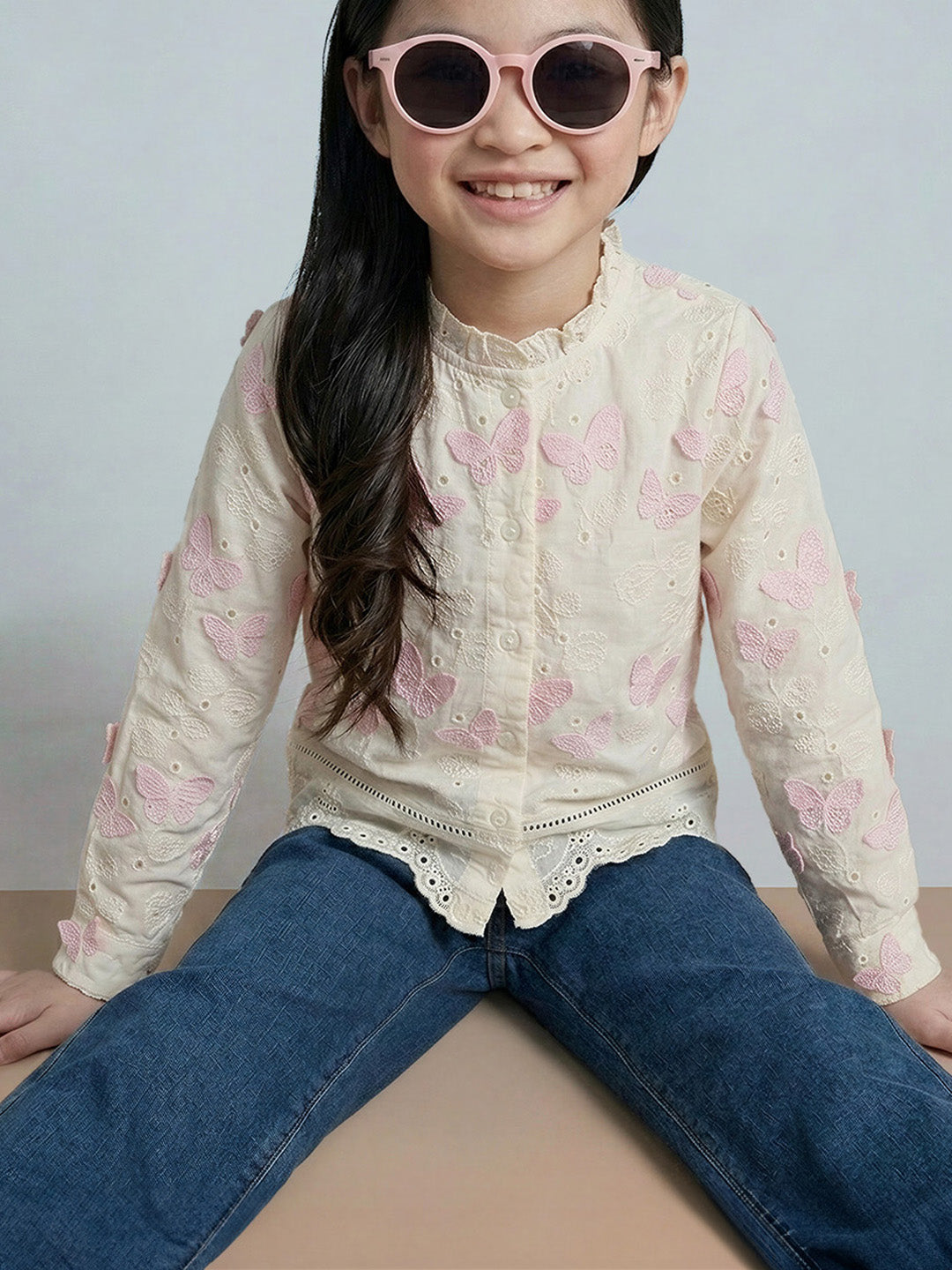 GIRLS Pink Embroidered Shirt
