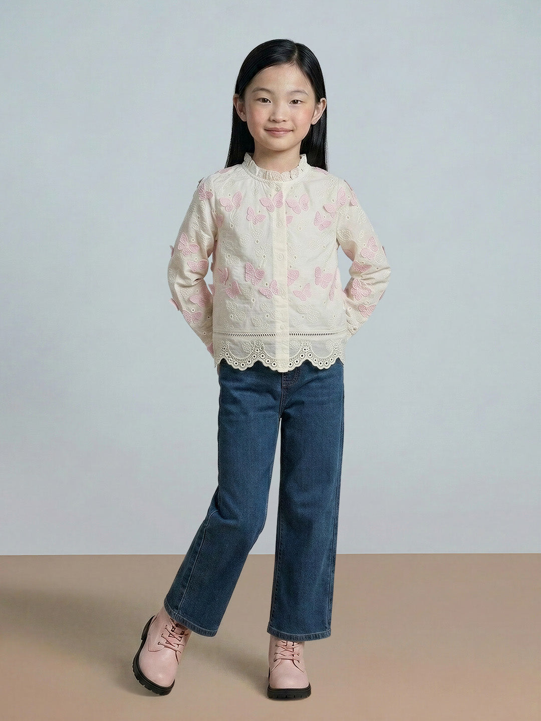 GIRLS Pink Embroidered Shirt