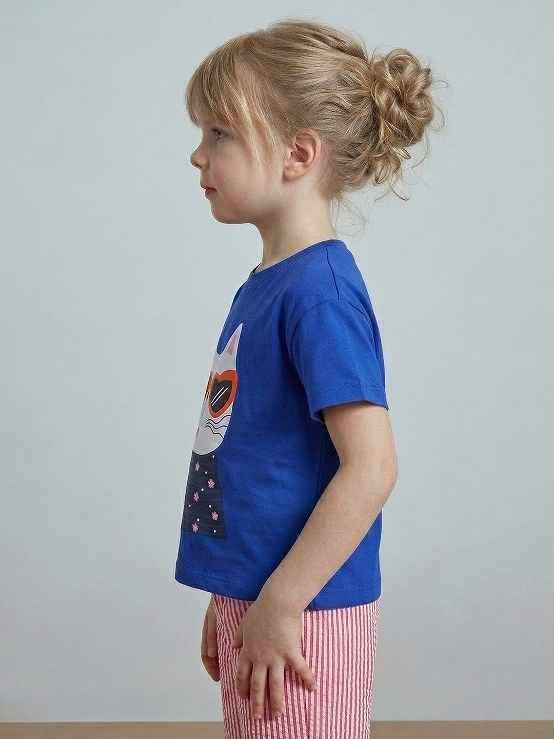 GIRLS Blue Printed Cotton T-shirt