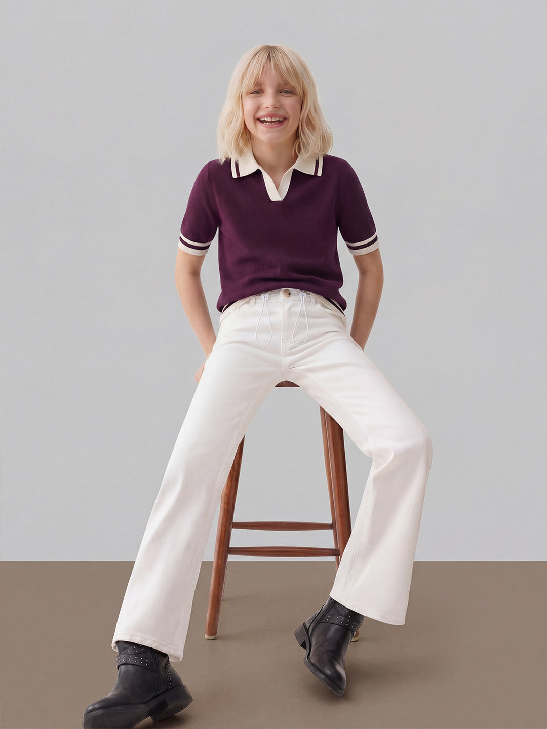 GIRLS White Mid Rise Wide Leg Pants