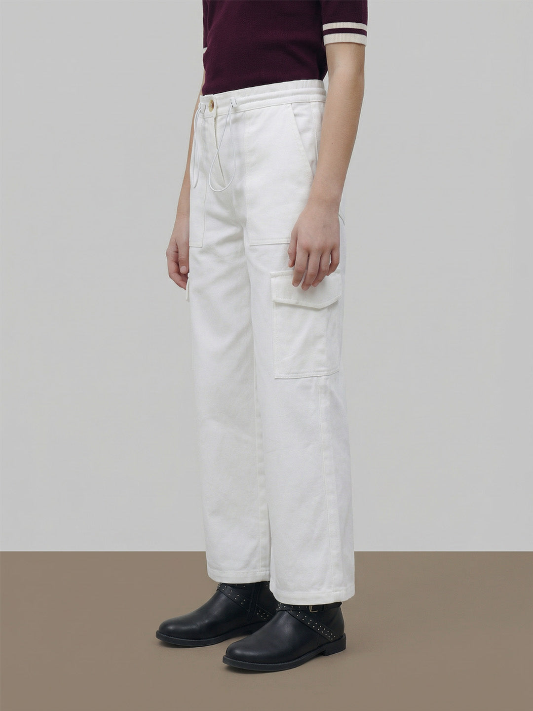 GIRLS White Mid Rise Wide Leg Pants