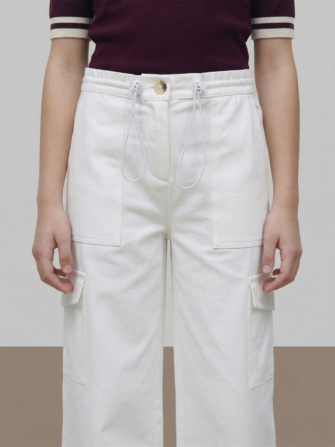GIRLS White Mid Rise Wide Leg Pants