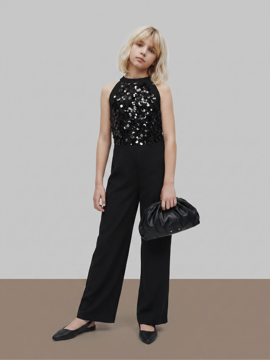 GIRLS Black Sequin Embellished Jumpsuit